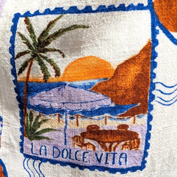 Love The Label Womens Sz L La Dolce Vita Postcards Rayon Linen Button Tunic Top - Picture 7 of 10